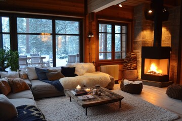 Fototapeta premium Cozy Winter Cabin Interior