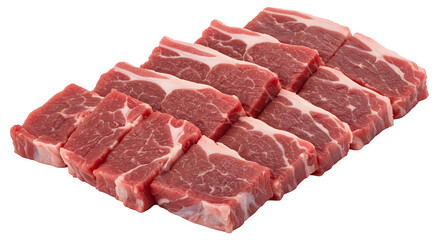 Obraz premium Raw beef slices Isolated on White Background, Fresh beef pieces Cut Perfect for Meat Advertisements, Premium Lamb Leg Ideal for Recipes, lamb meat PNG image