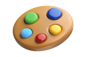 Colorful 3d rendering of a paint palette with five vibrant color button elements