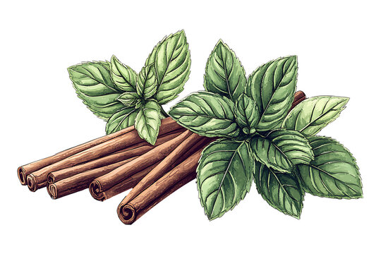 Hand-drawn mint spice cartoon isolated on transparent background
