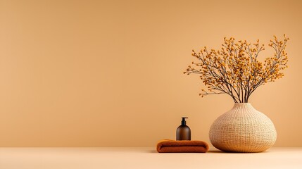 Beige and Brown Minimal Product Shot with Dried Flowers and Bottle
