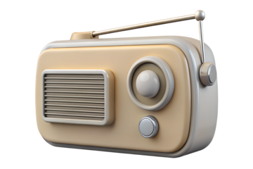 Stylish 3d illustration of a retro radio with a pastel color scheme and elegant design