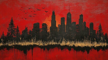 Fototapeta premium Urban dystopian cityscape at sunset