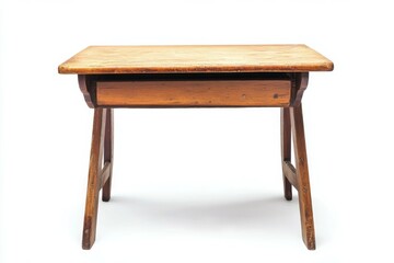 Vintage Wooden Desk Against White Background