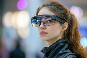 Young Woman with Augmented Reality Glasses