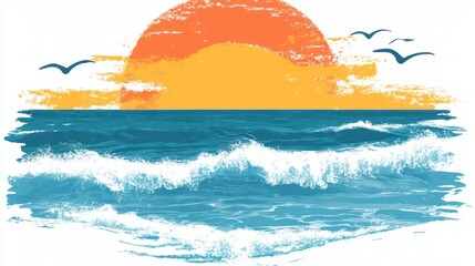 Ocean sunset waves graphic seascape illustration
