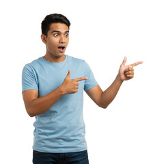 Surprised man pointing isolated on transparent background