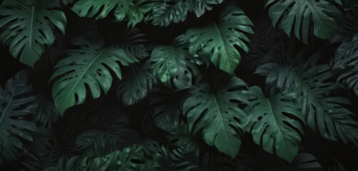 Black & deep green tropical leaves, abstract, bold pattern  Intense color , jungle, lush