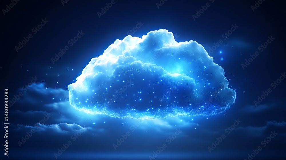 Poster glowing blue cloud digital art abstract network technology background sky data light space power