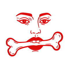 woman face with a bone in her mouth sketch