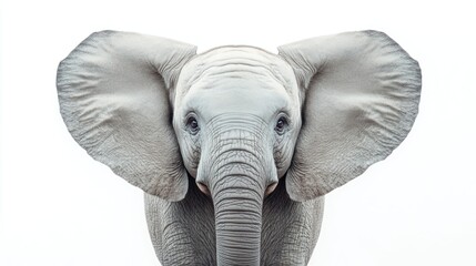 Fototapeta premium Close up of elephant head large ears gray tones wildlife animal portrait isolated on white