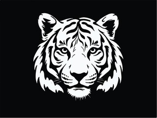 Tiger silhouette on Black background. Tiger Face Icon. Minimal Tiger Head Symbol. Tiger Logo. Vector illustration. 