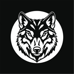 Wolf Face Icon. Wolf silhouette on black background. Minimal Wolf Head Symbol. Wolf Logo. Vector illustration. 