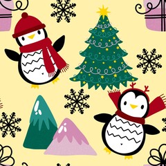 Christmas animals seamless penguin pattern for wrapping paper and fabrics
