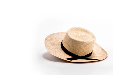 Men's straw hat, isolated on a white background with space for text. Studio shot. Summer concept.
