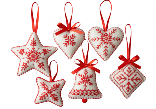 Christmas ornaments with red embroidery isolated on transparent background - Powered by Adobe