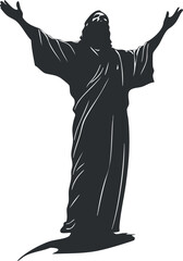 Silhouette illustration of Jesus Christ with arms raised in a gesture of blessing and worship.