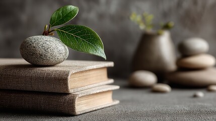 Books and Growing Leaf on Stone Banner for World Environment Day and Education Concept