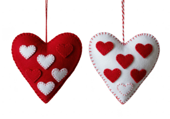 Two hanging heart ornaments isolated on transparent background