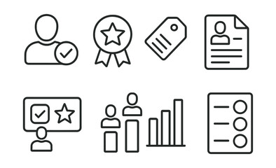 Line style icons of candidate selection: choose candidate icon, party line badge, issue voting tag, candidate preference file, party choice board, candidate ranking chart, voting card bubble,