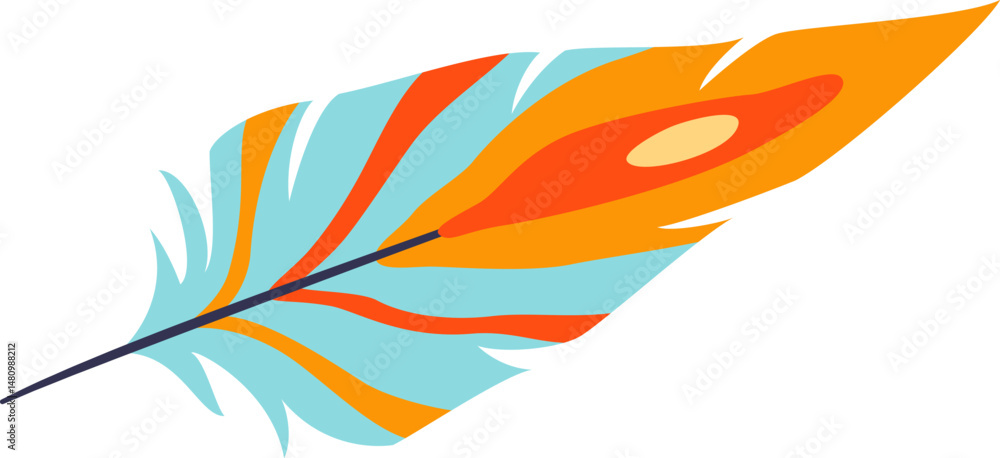 Poster colorful feather with intricate patterns and soft texture representing lightness, flight, and exotic