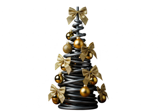 Christmas tree made of metal spring isolated on transparent background