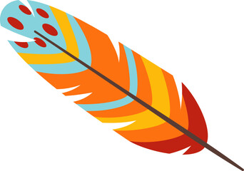 Colorful feather featuring red, orange, yellow, and light blue stripes, isolated on a white background, symbolizing lightness and freedom, perfect for boho designs © Frogella.stock