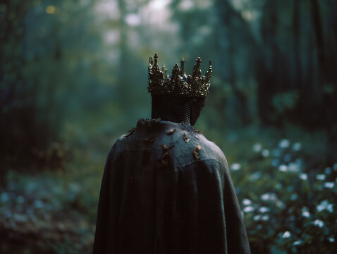 fantasy evil king faceless character dark fairy tale portrait eerie man wearing crown