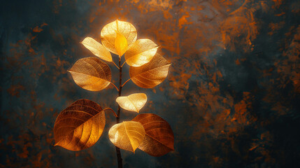 Golden Coin-Leaf Tree Growing Skyward with Velvet Backdrop and Cinematic Lighting, Baroque HDR Macro Photography
