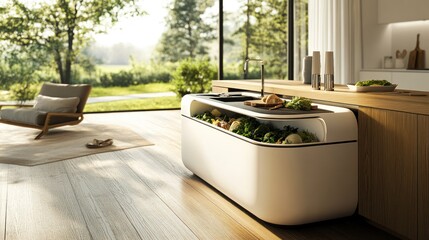 Sleek built in food waste recycling system modern kitchen design