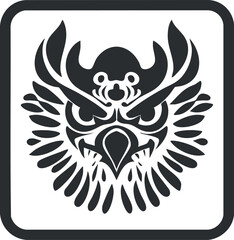 Stylized black and white eagle head icon with detailed feathers and fierce expression