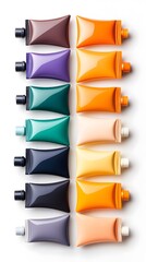 Colorful Cosmetic Tubes Arranged in a Triangle on White Background