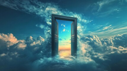 Open Door to Heaven Peaceful Cloudscape Digital Art Fantasy Surreal Sky Dreamy Gateway Spiritual    