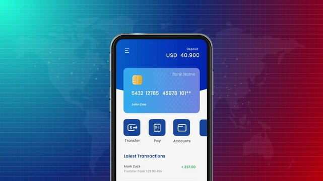 Mobile banking credit card money management apps application global digital wallet animated