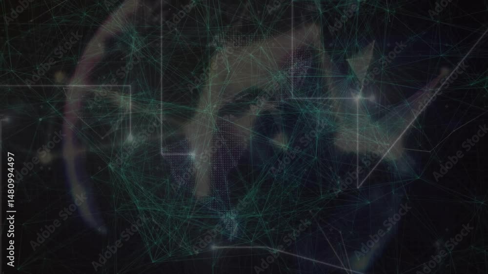 Poster central flat network mesh being visualized in dark data space, featuring glowing lines and nodes