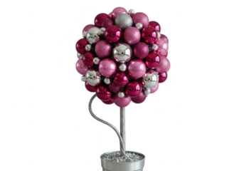 Ornamental tree made of christmas balls isolated on transparent background