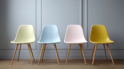 Obraz premium Colorful Modern Chairs, Minimalist Interior Design, Furniture Arrangement, Home Decor