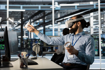 Data center programmer using virtual reality to setup machine learning systems handling...