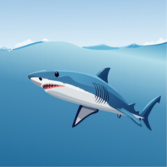 Fototapeta premium Vector Image of A shark Swimming in Blue Waters
