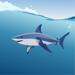 Obraz premium Vector Image of A shark Swimming in Blue Waters