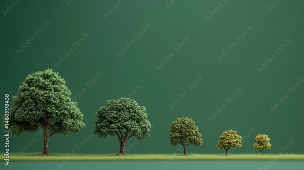 Aufkleber four trees of varying sizes on a green background.