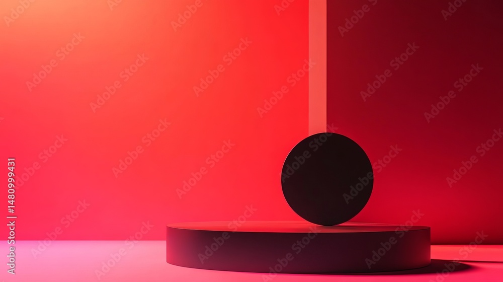 Poster abstract red background minimalist black circle modern design studio product display platform