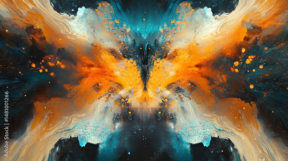 Poster abstract orange teal fluid art painting texture background mix ink flow space image style color