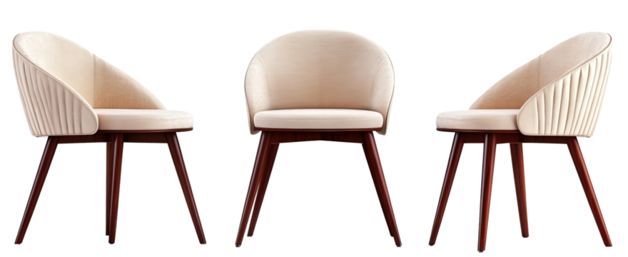 Set of three different dining chairs. Each element is separately isolated