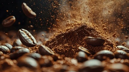 Close-up of coffee powder and coffee beans