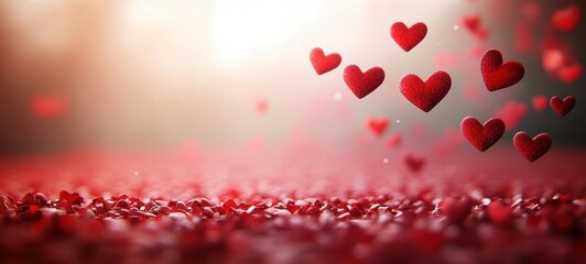 Floating Red Pixelated Hearts Romantic Background