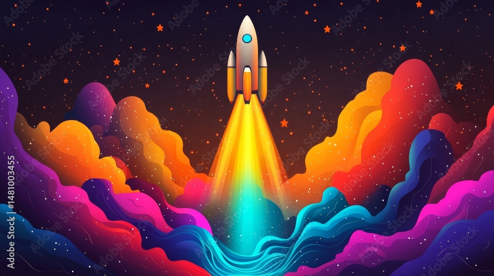 Poster earth is the starting point for an abstract star that bursts forth into space, characterized by a ka