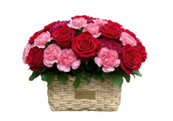 Flower arrangement in basket isolated on transparent background
