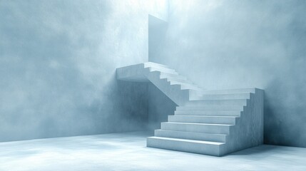 Obraz premium Light-filled, modern stairway in a light blue, minimalist space