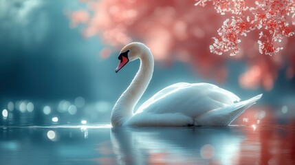 Fototapeta premium Serene swan in a tranquil garden setting